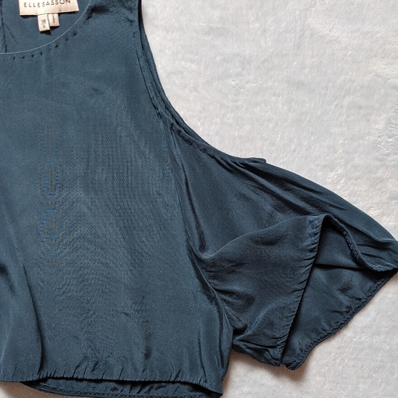 Ellesasson Teresa *Blue Silk Hi-lo Cutout Crop Top size 6 euro 38 - Picture 3 of 10